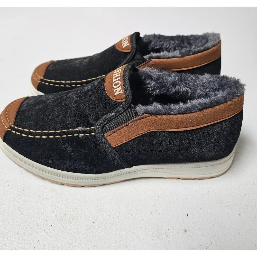 NWOB Men's Fashion Fur Lined Suede Slip-on Loafers Size EU39 US 6-6.5